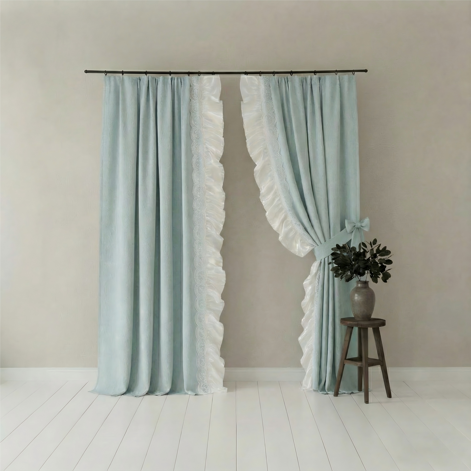 French Jacquard Chenille Curtains in Cream Style for Bedroom and Living Room Luxury Thick Design BCL-112