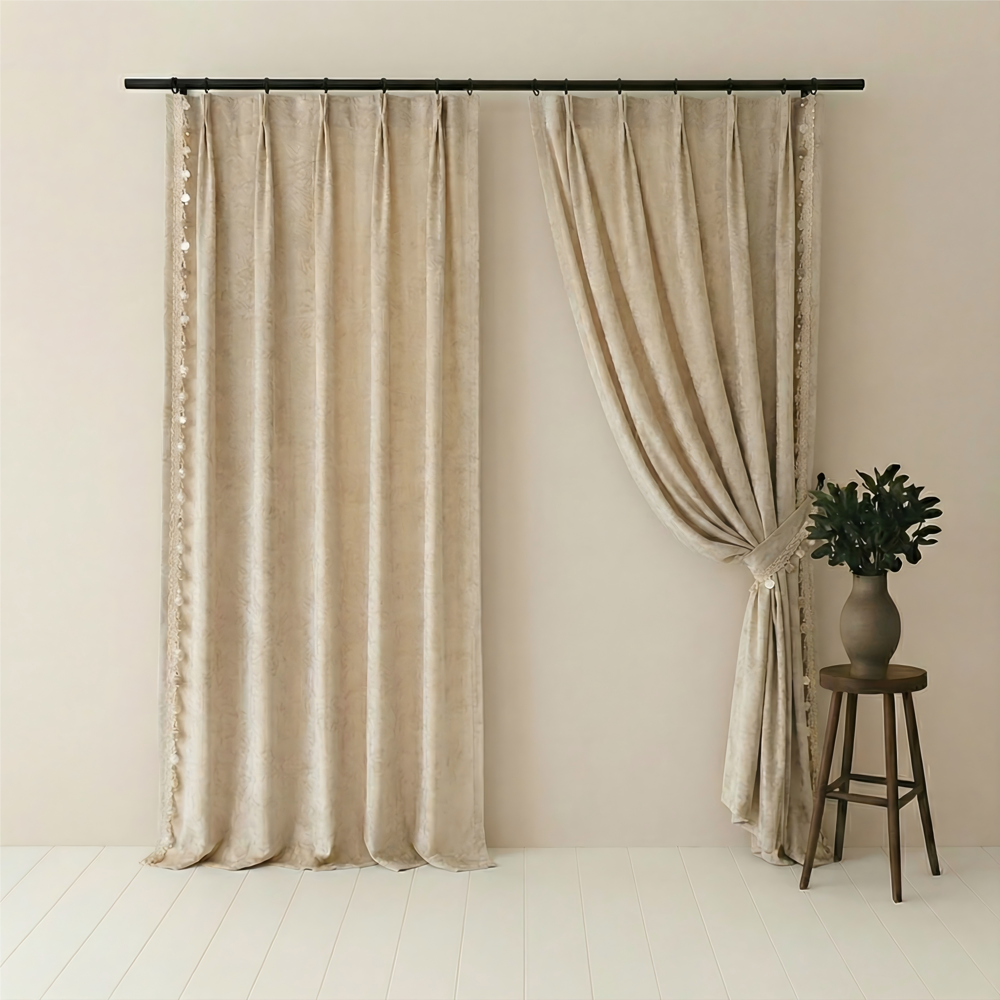 Morris Floral French Jacquard Chenille Blackout Curtains for Bedroom and Living Room with Elegant Touch BCL-108