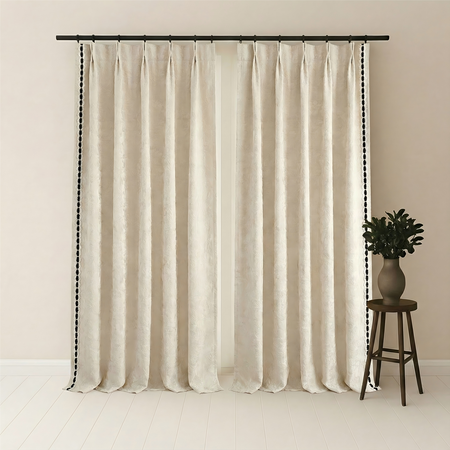 French Rose Cream Embossed Jacquard Chenille Blackout Curtains BCL-109