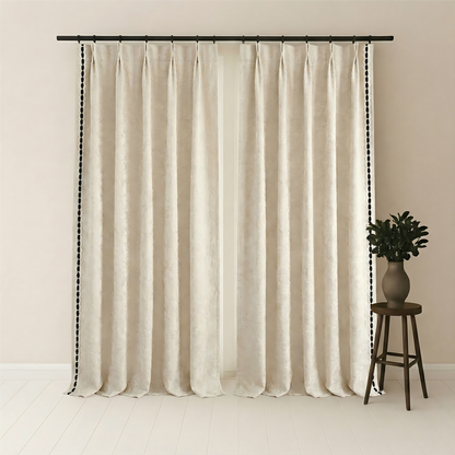 French Rose Cream Embossed Jacquard Chenille Blackout Curtains BCL-109