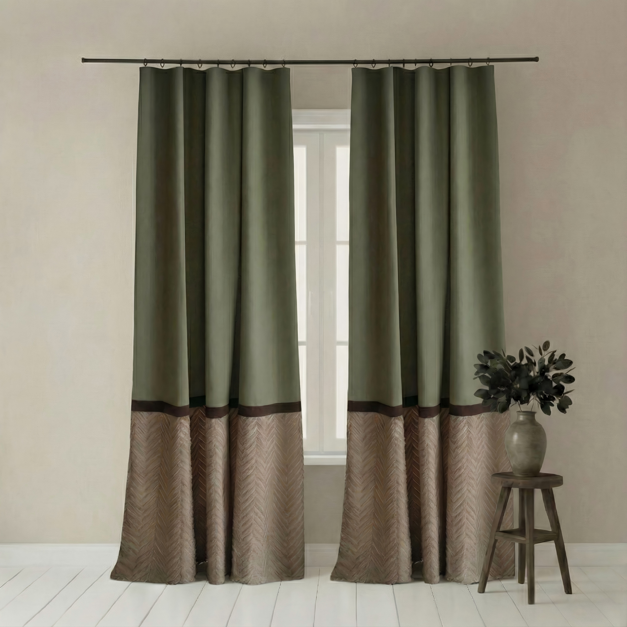 Two-Tone Vintage Curtains BCL-141