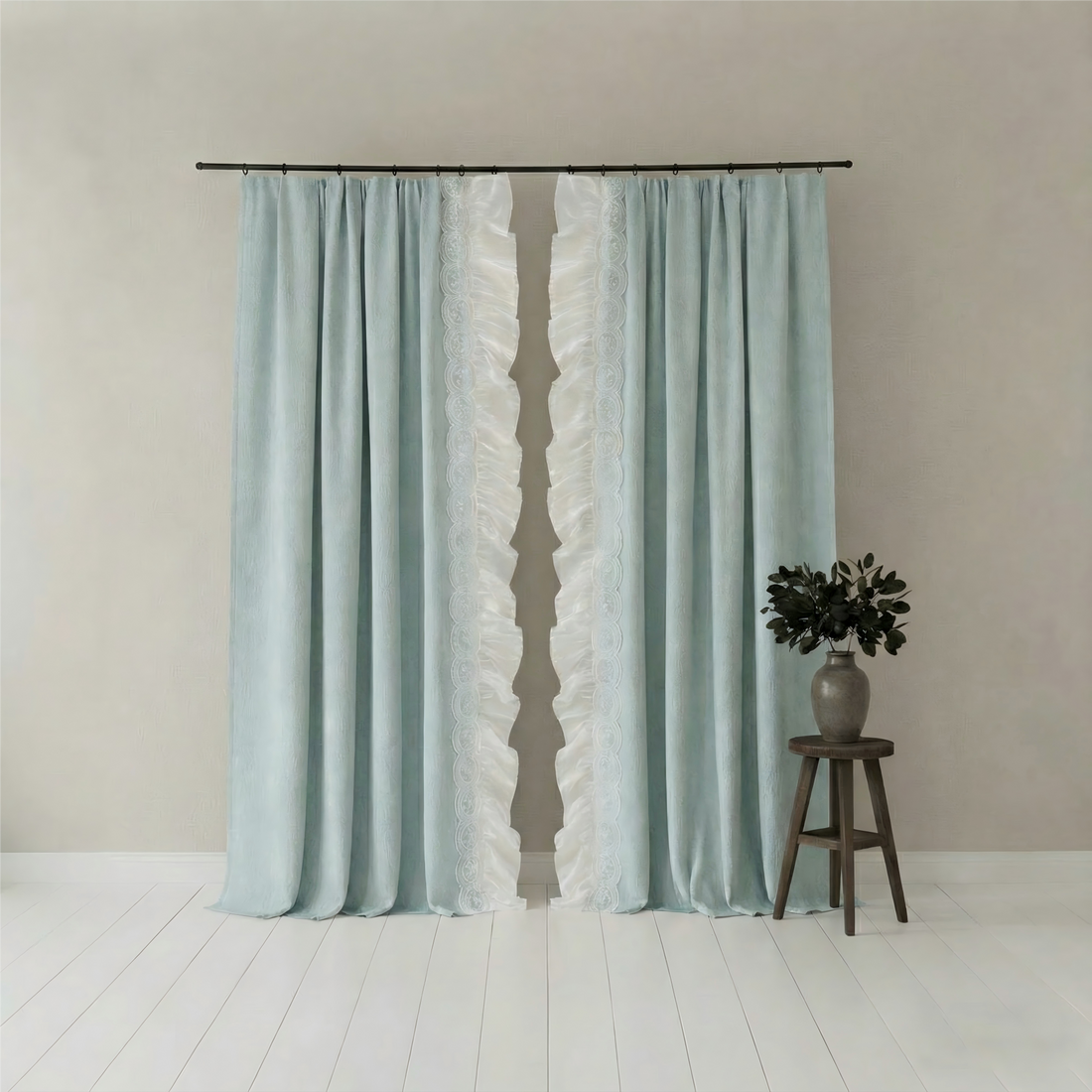 French Jacquard Chenille Curtains in Cream Style for Bedroom and Living Room Luxury Thick Design BCL-112