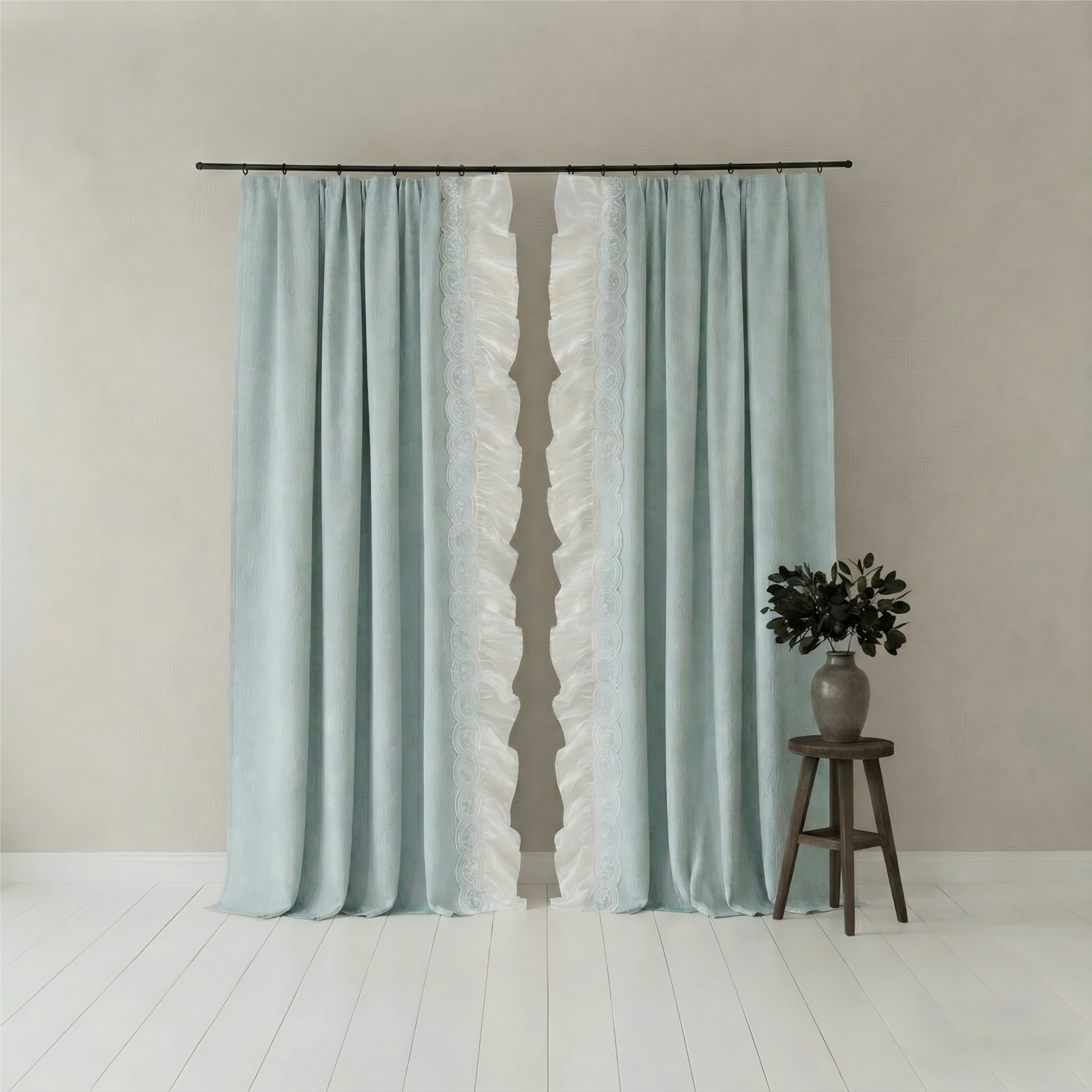 French Jacquard Chenille Curtains in Cream Style for Bedroom and Living Room Luxury Thick Design BCL-112