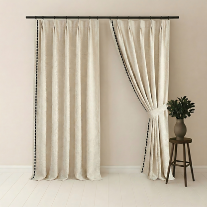 French Rose Cream Embossed Jacquard Chenille Blackout Curtains BCL-109