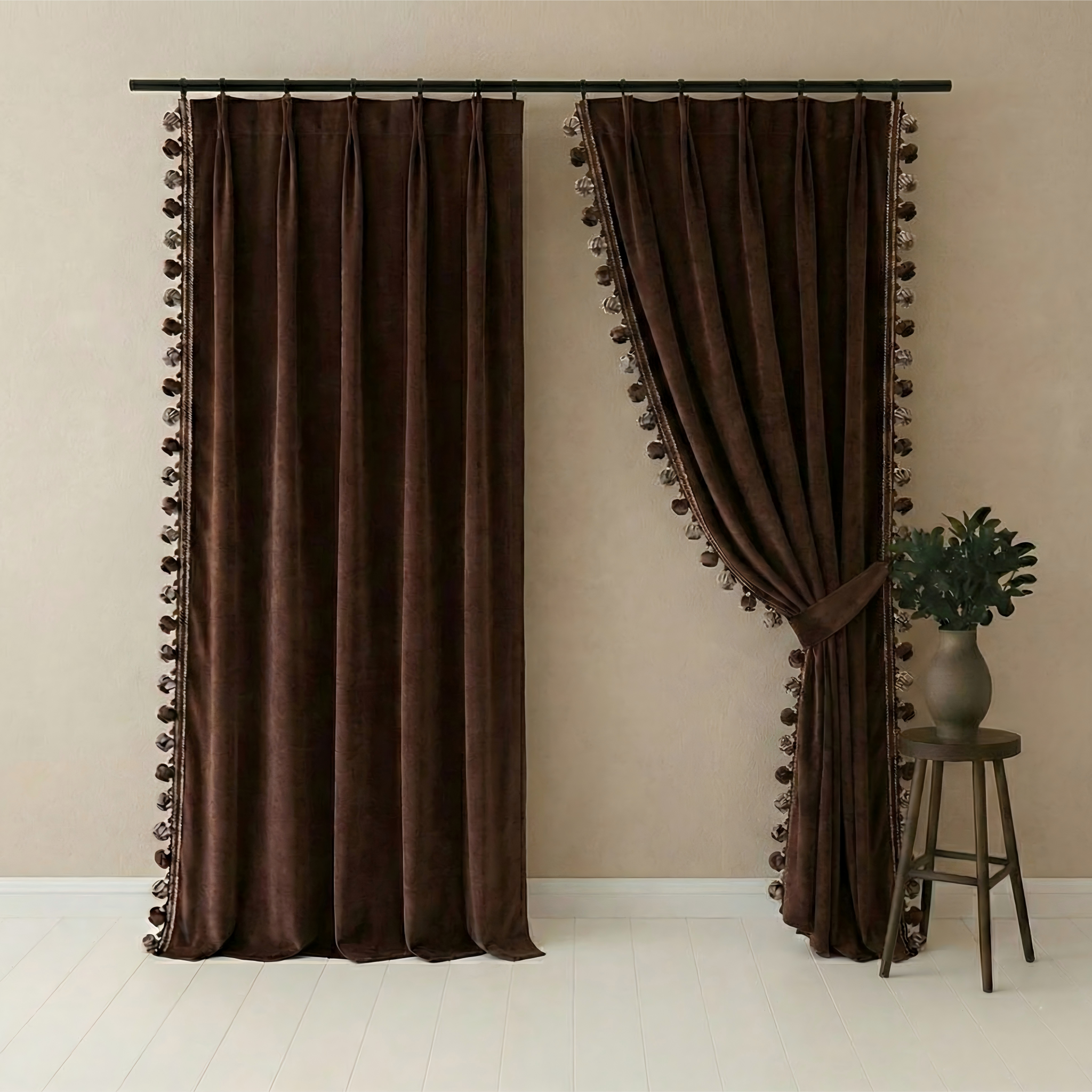 Mousse Cashmere Double-Sided Chenille Blackout Curtains for Bedroom Cream Style BCL-105