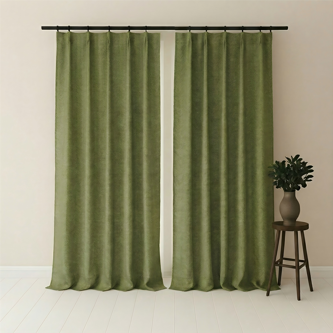 Chenille Herringbone Curtains in Chai Latte Color for Modern Minimalist Living Room and Bedroom BCL-107