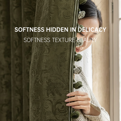 French Vintage Olive Green Chenille Blackout Curtains for Bedroom and Living Room BCL-111
