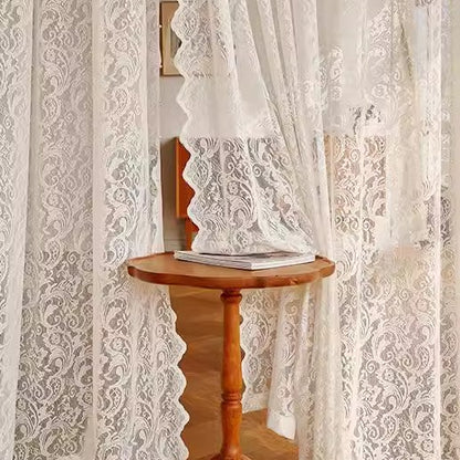 French Beige Lace Sheer Curtains Light Filtering Privacy Bedroom Drapes SL-106