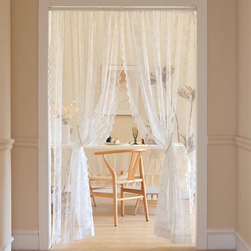 French Style White Lace Sheer Curtains with Grommets and Rod Pocket Design SL-105