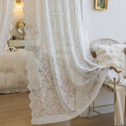 French Beige Lace Sheer Curtains Light Filtering Privacy Bedroom Drapes SL-106