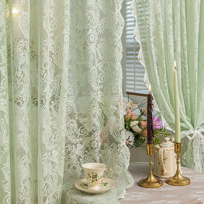 French Beige Lace Sheer Curtains Light Filtering Privacy Bedroom Drapes SL-106