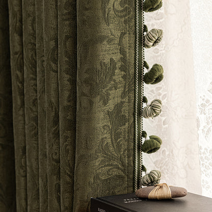 French Vintage Olive Green Chenille Blackout Curtains for Bedroom and Living Room BCL-111