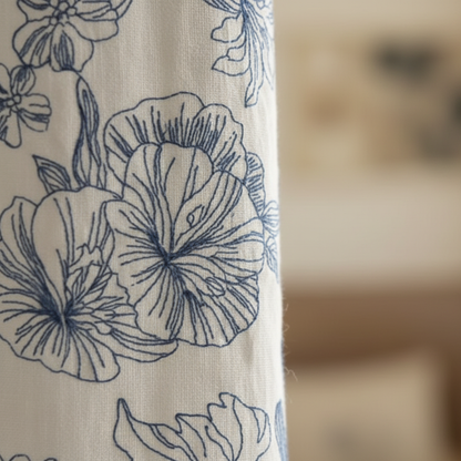 Natural Linen Curtains - Embroidered Tassel French Country Style Drapes BCL-122