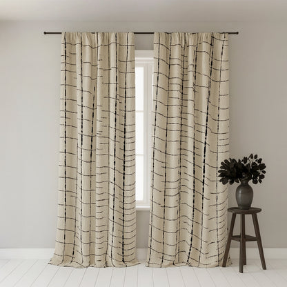 Vintage Linen Grid Pattern Curtains BCL-147