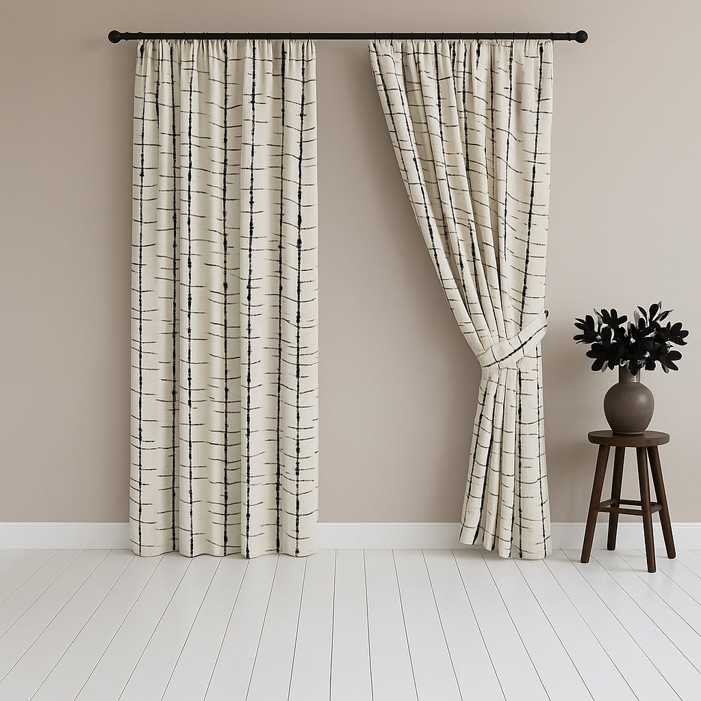 Vintage Linen Grid Pattern Curtains BCL-147