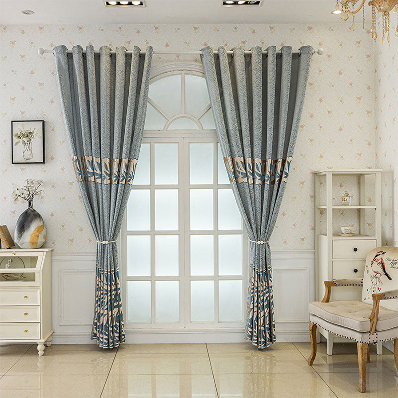 Blue Jacquard Curtains Elegant Openwork for Living/Bedroom BL-104