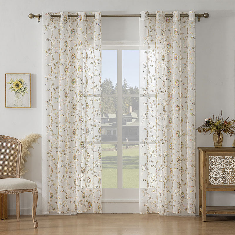 Embroidered Voile Curtains Colorful Floral for Living/Bedroom SL-103