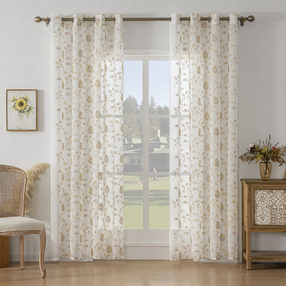 Embroidered Voile Curtains Colorful Floral for Living/Bedroom SL-103