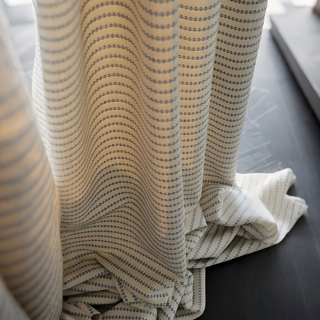 Light Blue Striped Curtains Soft Tone Window Treatments BCL-136