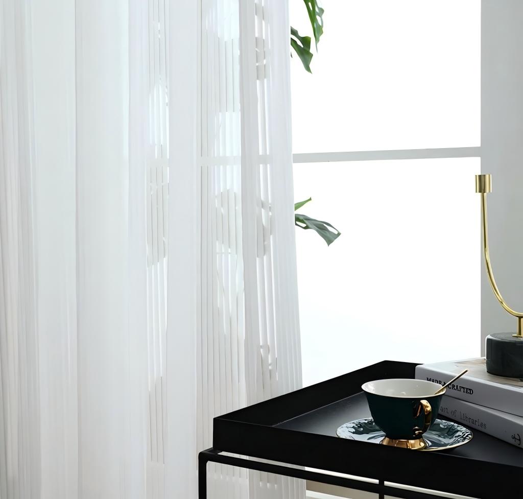 Vertical Striped Sheer Curtains with Dreamy Chiffon for Balcony and Windows SL-113